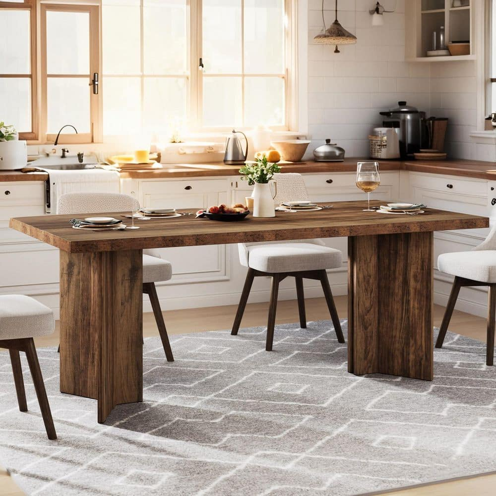 Tribesigns Dining Room Table for 4-6, 63" Farmhouse Wood Kitchen Table for Kitchen, Dark Brown