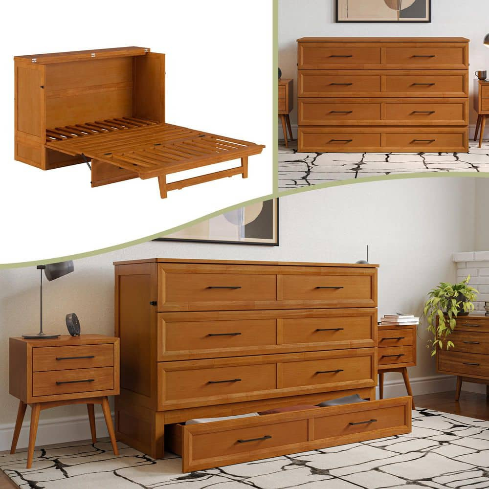 AFI Sedona Queen Murphy Bed Chest with Drawer & Built-in Charger, Light Toffee