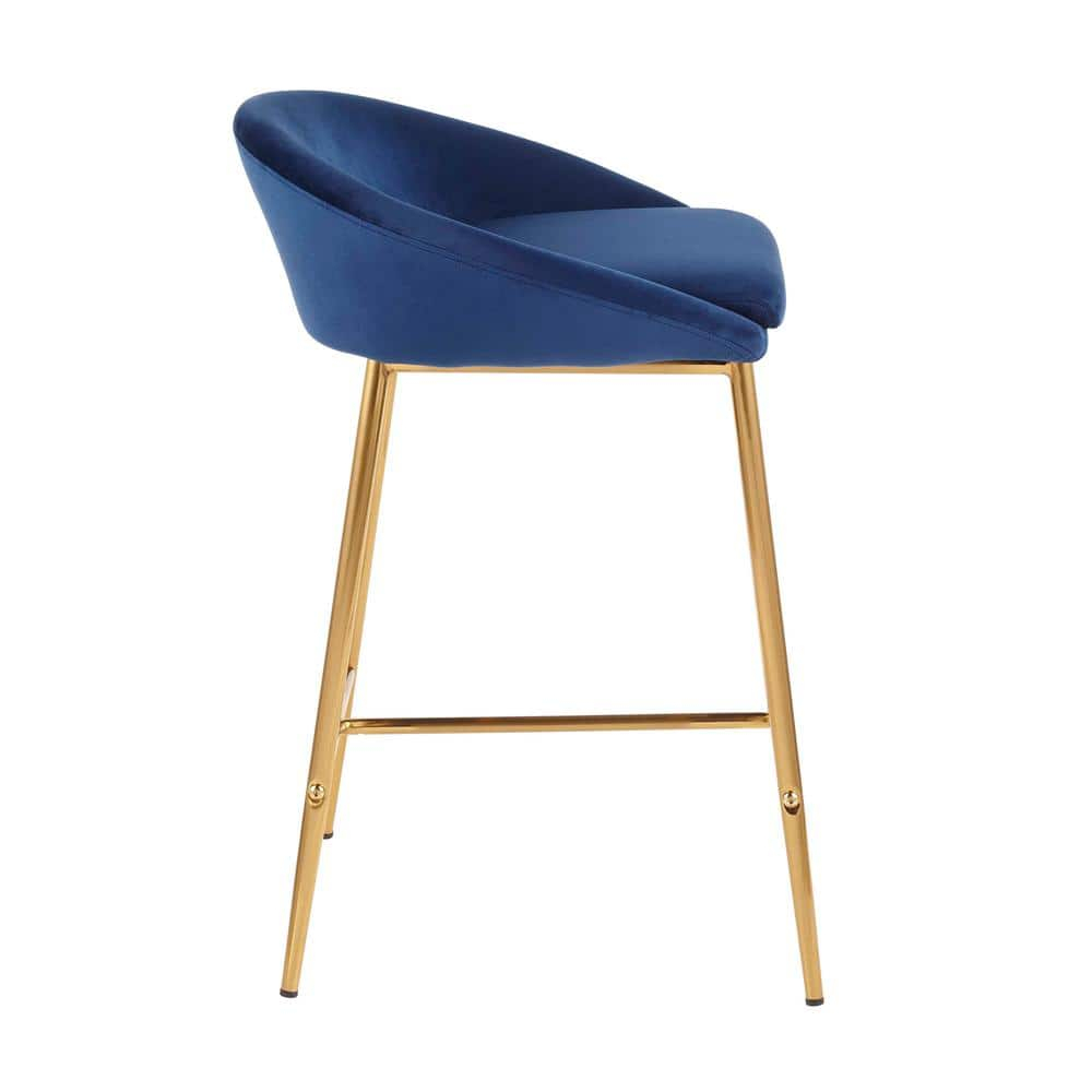 Elegante 19" Gold Metal and Blue Velvet Glam Counter Stools