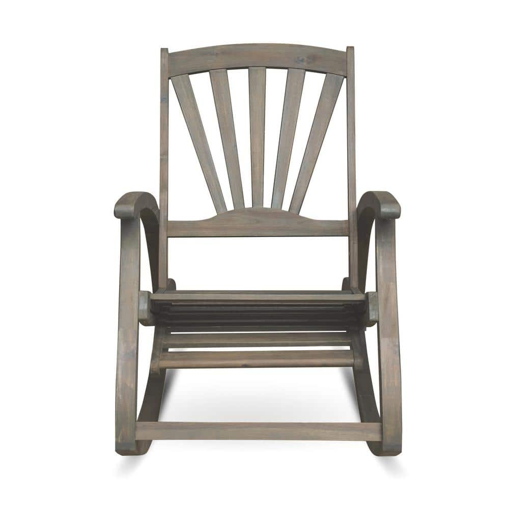 Noble House Sunview Outdoor Acacia Wood Rocking Chair with Footrest Gray