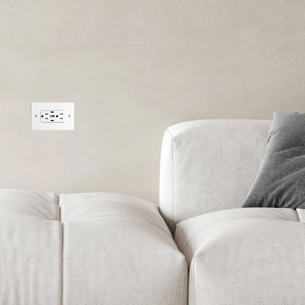 6.0A USB Outlet, 3-Port 30W Wall Outlets with 2 Type C & 1 Type A, 15 Amp Receptacle Plug, Tamper Resistant Receptacle, Standard Wall Plate Included, ETL Listed, White, 1 Pack