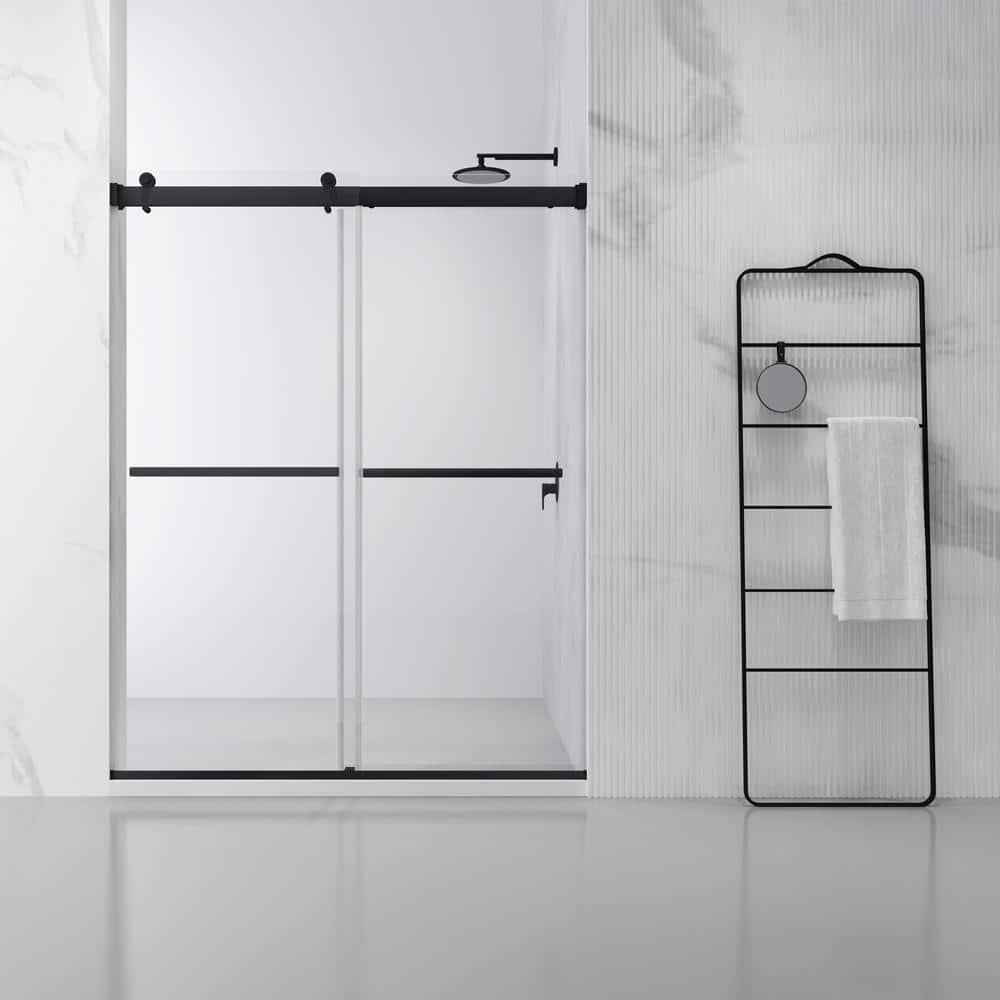 48 x 76 in. Spezia Double Sliding Frameless Shower Door, Matte Black