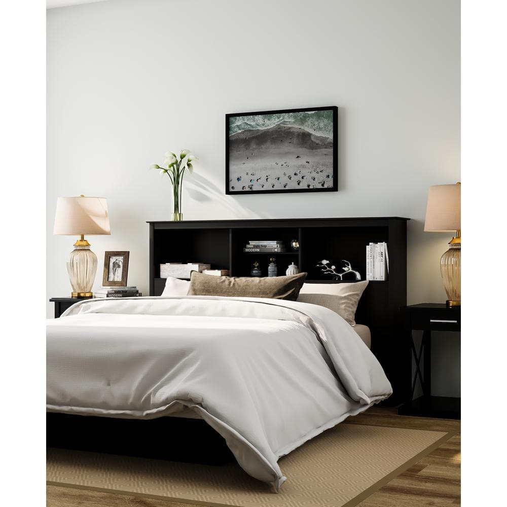Prepac Freestanding Full/Queen Bookcase Headboard,  Black