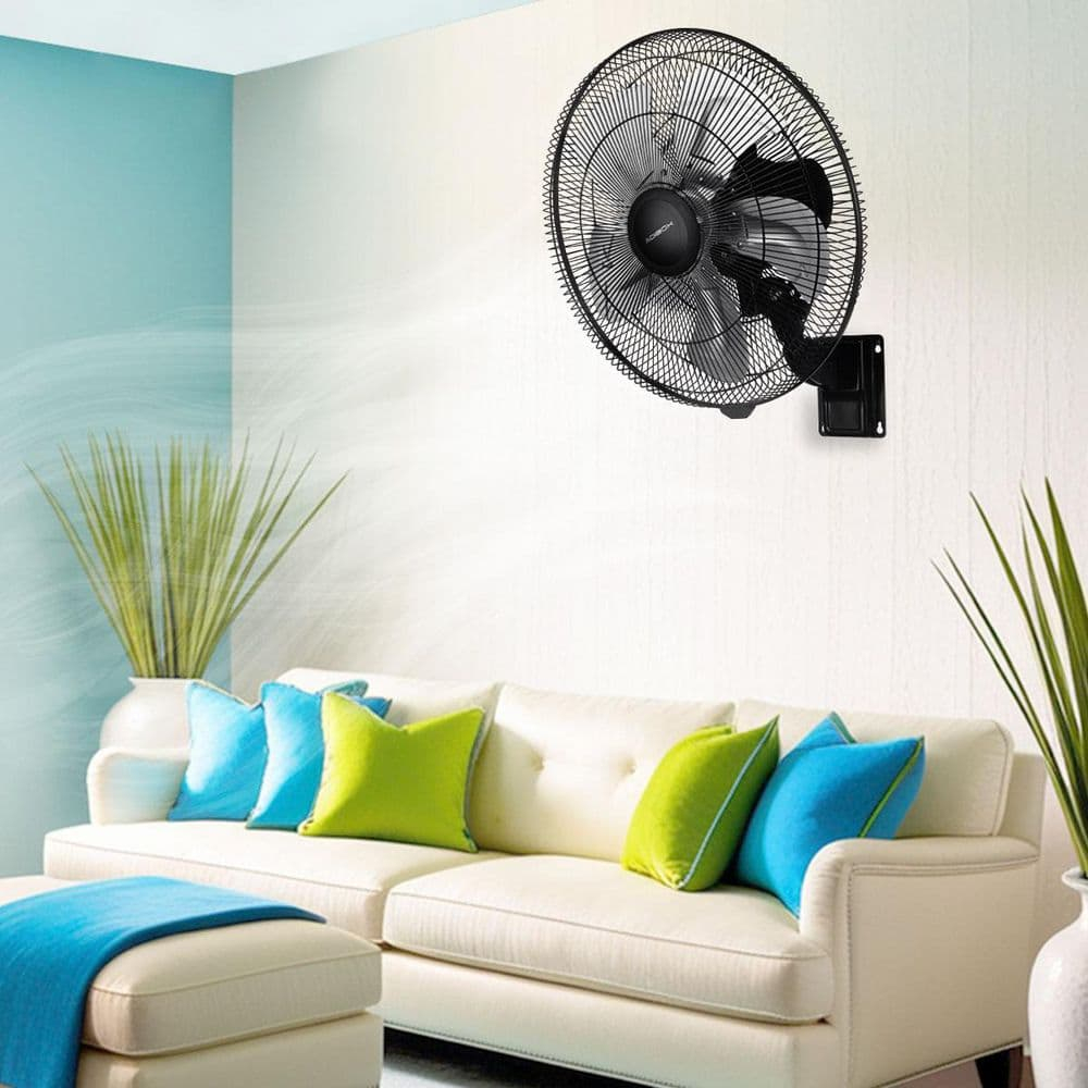 18-inch Black Metal Wall Mounted Fan with 5-Speed Settings