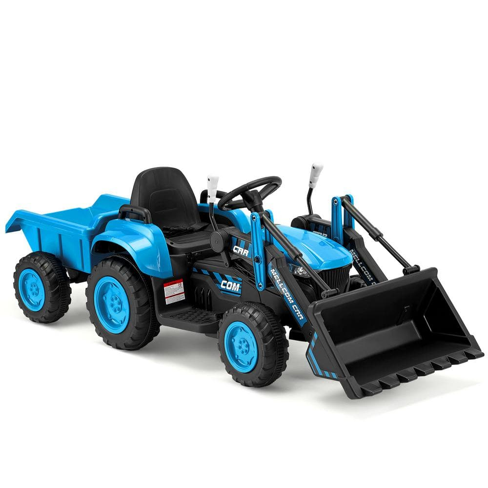Erommy Ride on Bulldozer Toys with Remote Control, 12 V Battery Powered Ride on Tractor with Trailer, Front Loader Bucket, Horn, Lights, Music