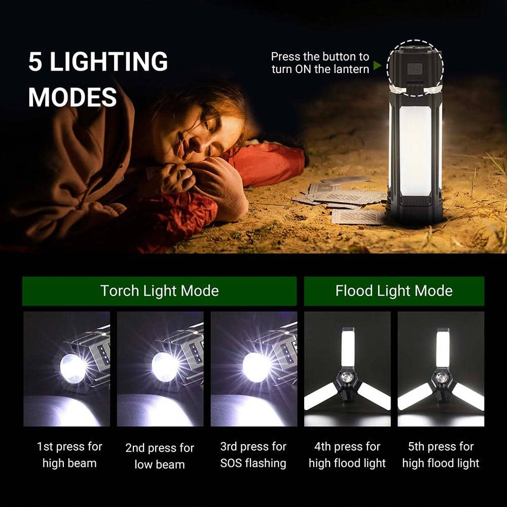 Black and White Collapsible LED Camping Lantern with USB Charger