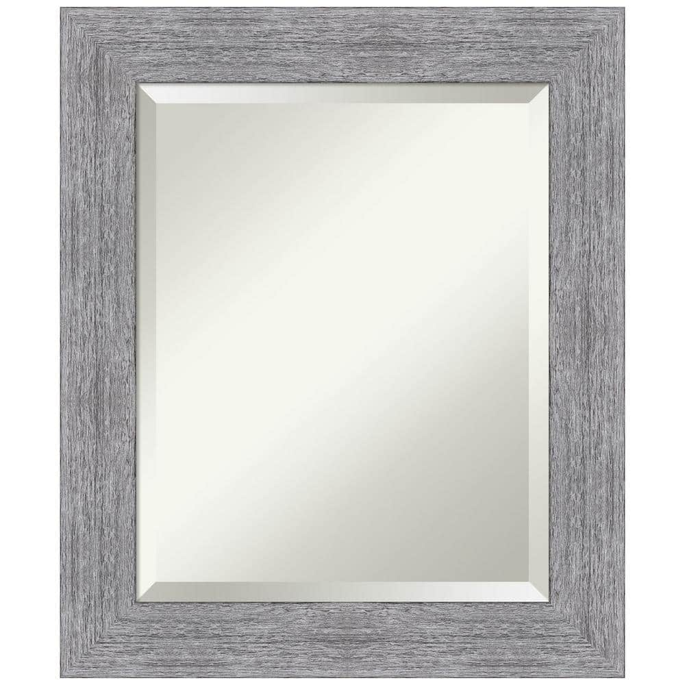 Amanti Art Beveled Bathroom Wall Mirror - Bark Rustic Char Frame Bark Rustic Grey Outer Size: 21 x 25 in Silver, Brown, Grey