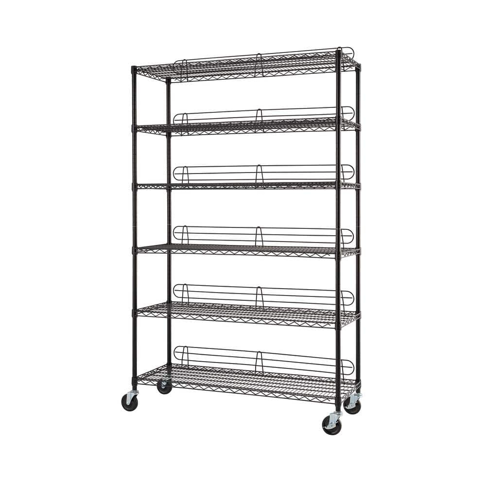 TRINITY 6-Tier 48x18x72 Commercial Wire Shelving w/ Backstands & Wheels, NSF - Black