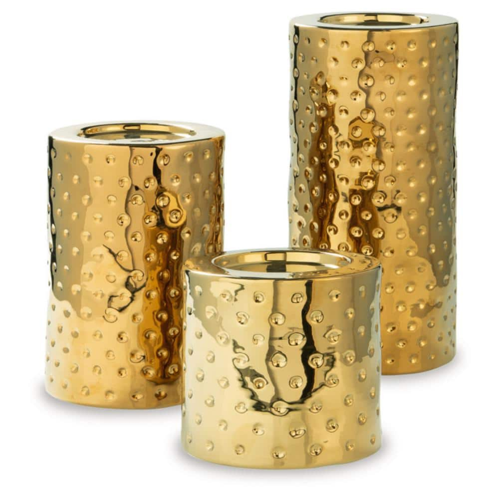 Signature Design by Ashley Contemporary Marisa Candle Holder (Set of 3)  Gold Finish