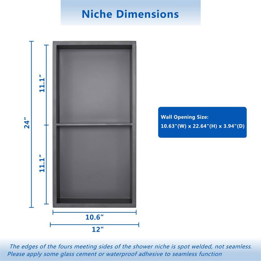 Matte Black Stainless Steel Shower Niche with Shelves