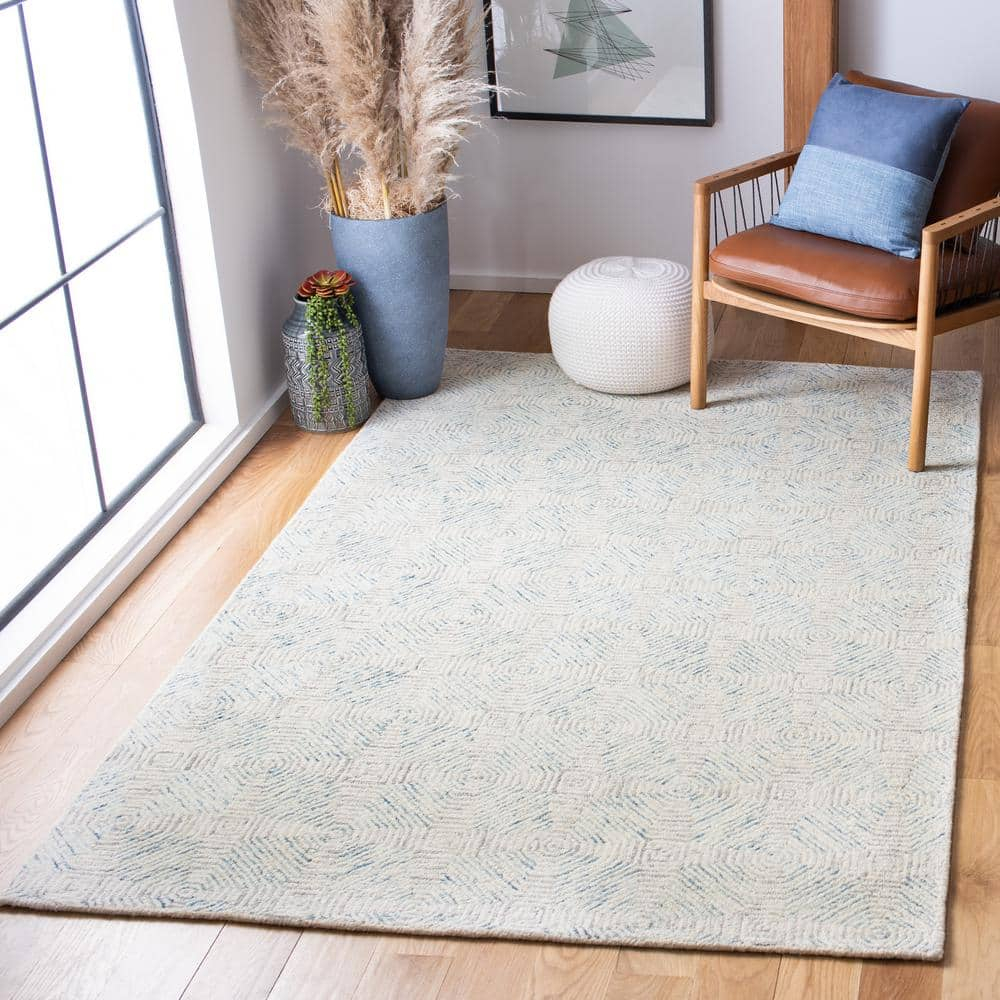 SAFAVIEH Abstract Qendro Geometric Area Rug, Ivory/Light Blue, 4' x 6'