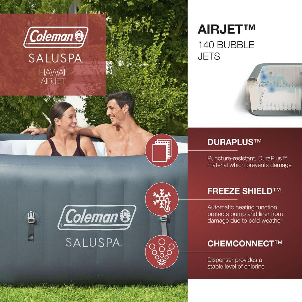 Coleman Gray and White Inflatable Square Hot Tub with Cover