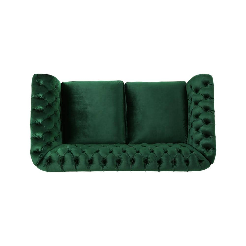 Noble House Aaniya Velvet Tufted Chesterfield Loveseat Sofa, Emerald