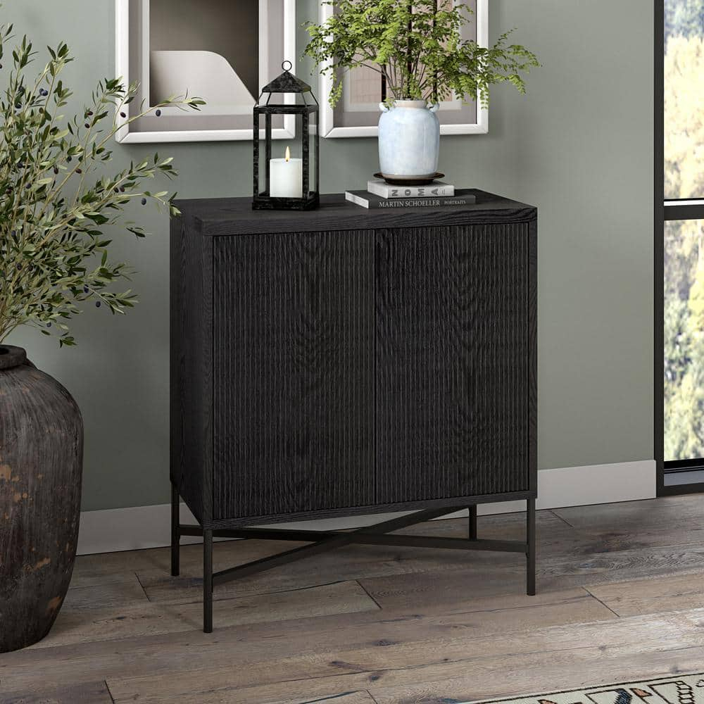 Evelyn&Zoe Brighton 28" Wide Rectangular Accent Cabinet, Black Grain