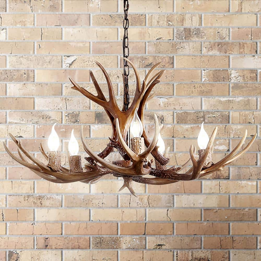 JONATHAN Y JYL6300A Eldora 30" Adjustable Resin Antler 5-Light LED Chandelier, Farmhouse, Rustic, Cottage, Transitional for living room, dinning room, bedroom, office Bulb Included, Brown