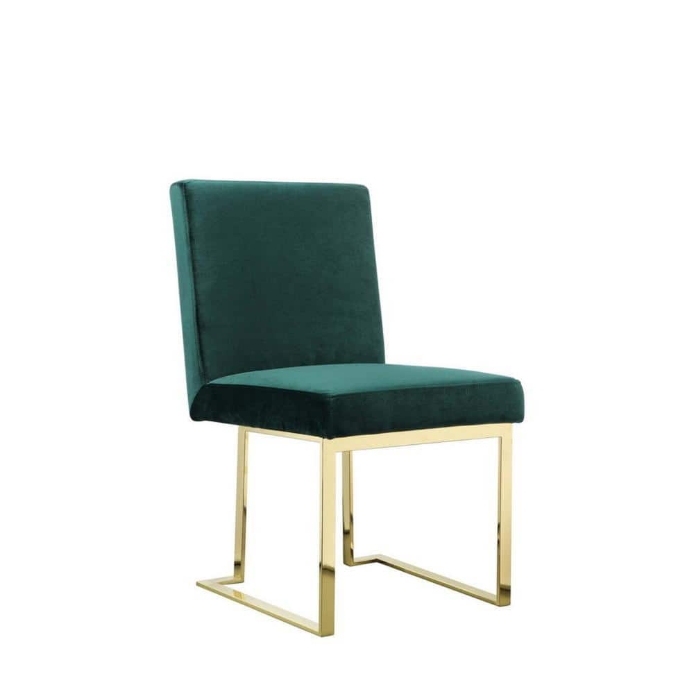 Benjara BM313384 24 in. Boly Side Dining Chair - Velvet & Cantilever - Green & Gold - Set of 2