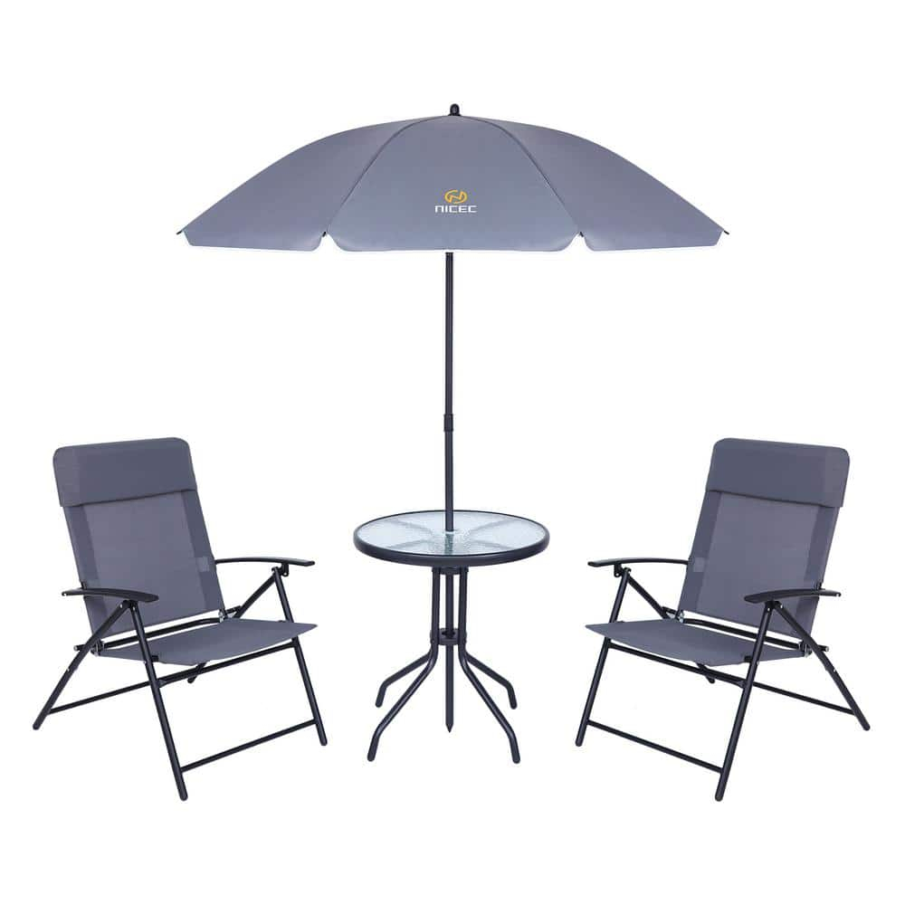 Nice C 3 Piece Glass Mesh Outdoor Patio Dining Set with Umbrella, Grey