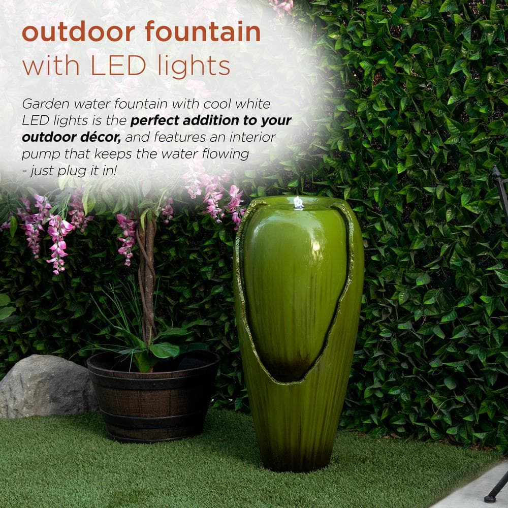 Green Antique Jar Outdoor Water Fountain with LED Lights