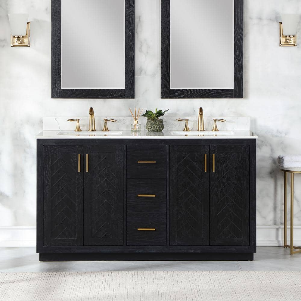 Gazsi 60" Double Bathroom Vanity Set in Black Oak without Mirror