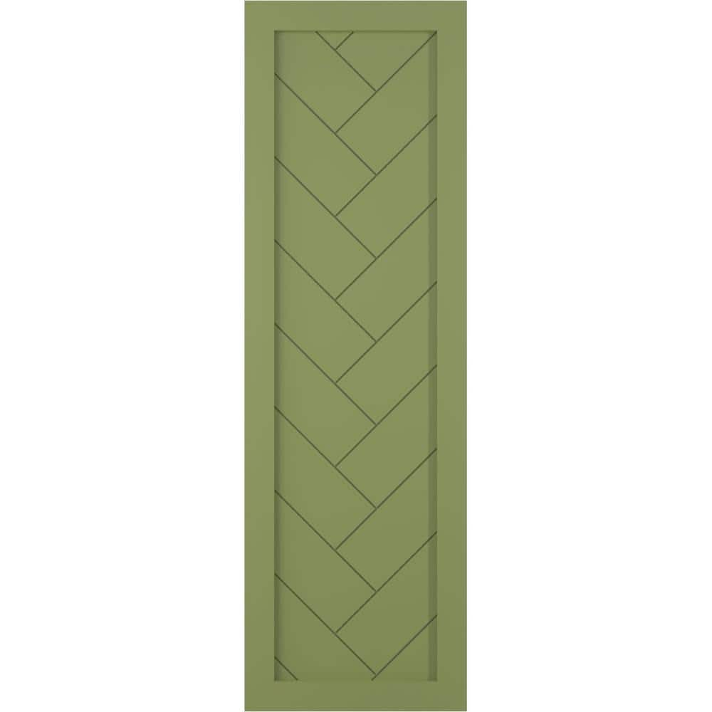 Ekena Millwork 18"W x 31"H True Fit PVC Single Panel Herringbone Modern Style Fixed Mount Shutters, Moss Green (Per Pair - Hardware Not Included)