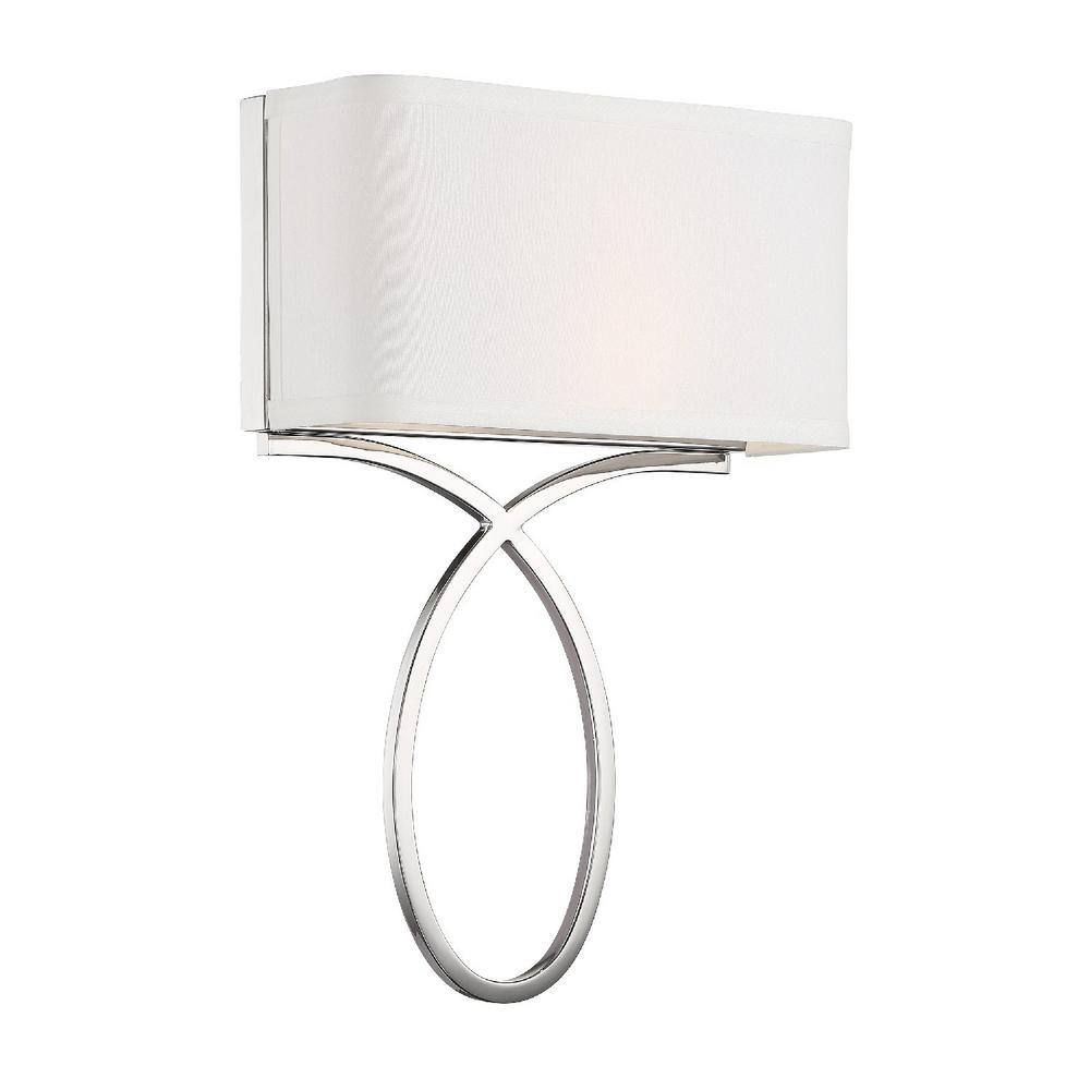 Elegant 2-Light Polished Nickel Sconce with White Silk Shade