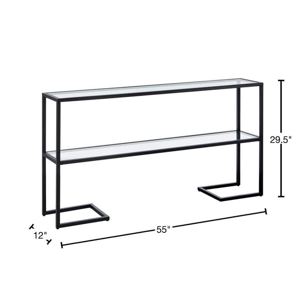 Evelyn&Zoe Errol 55" Wide Rectangular Console Table with Glass Top, Blackened Bronze
