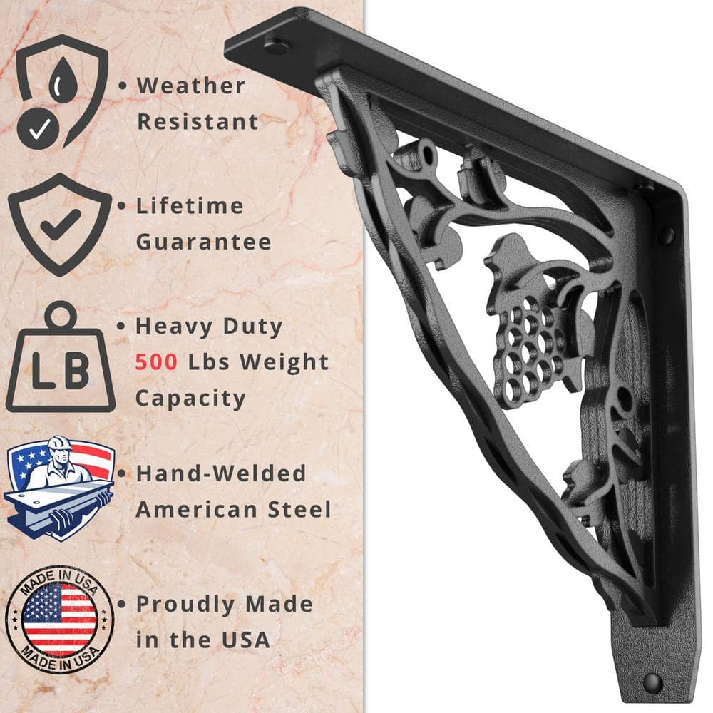 MADEIRA HEAVY DUTY STEEL FIREPLACE MANTEL BRACKETS, FLOATING SHELF, COUNTERTOP SUPPORT - HAND WELDED - 10" x 10" x 2"