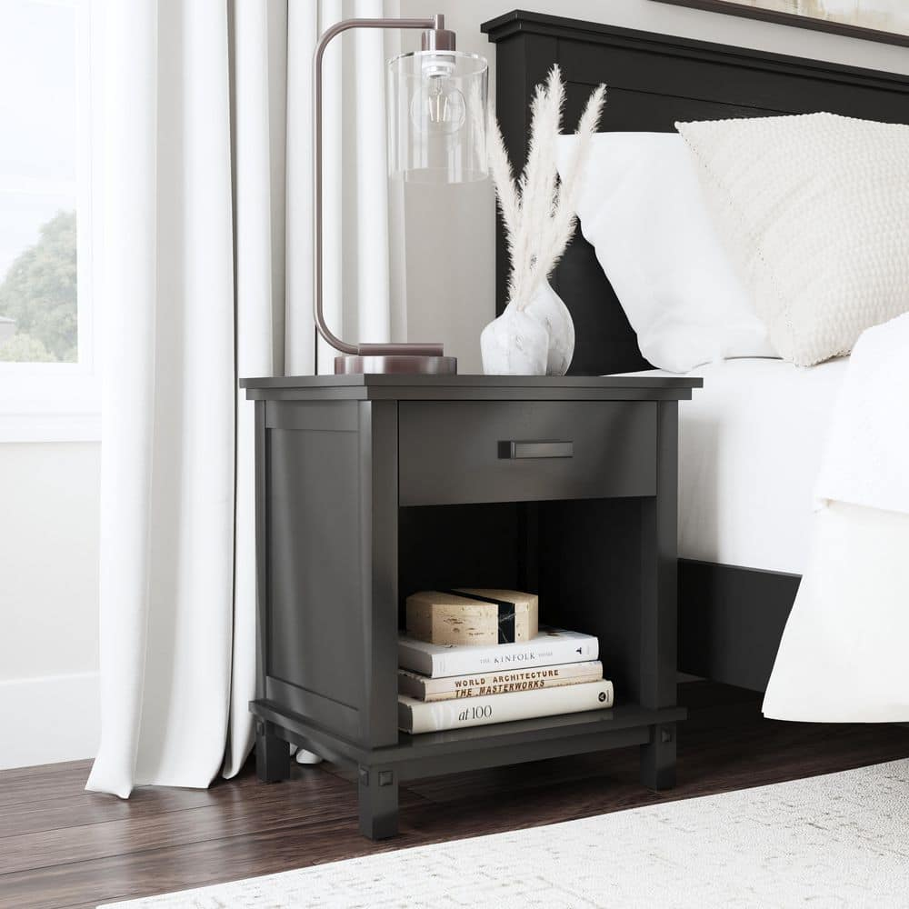 Homestyles Oak Park 1-Drawer Traditional Wood Closed Nightstand in Black