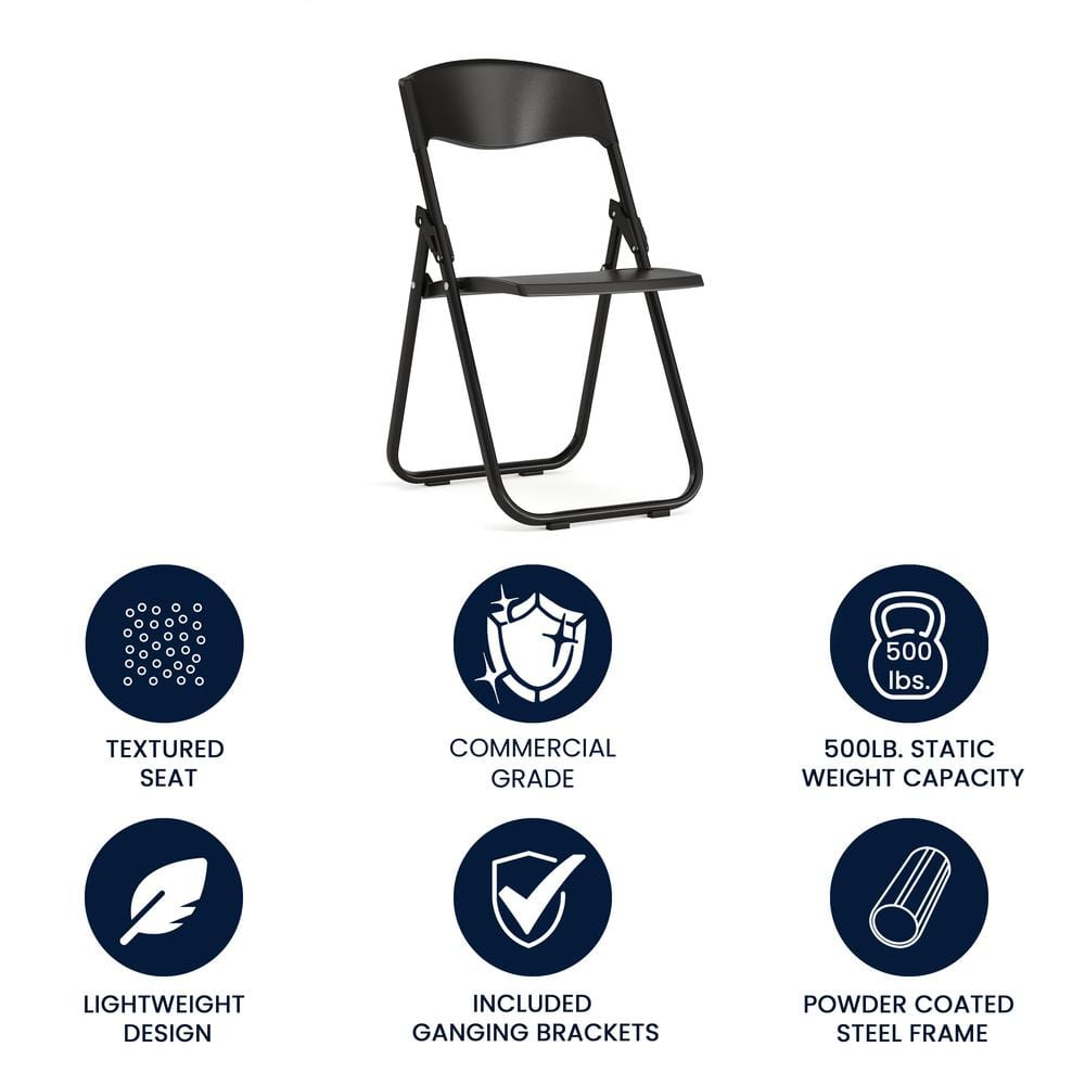 Flash Furniture HERCULES Series 500 lb. Capacity Heavy Duty Black Plastic Folding Chair with Built-in Ganging Brackets