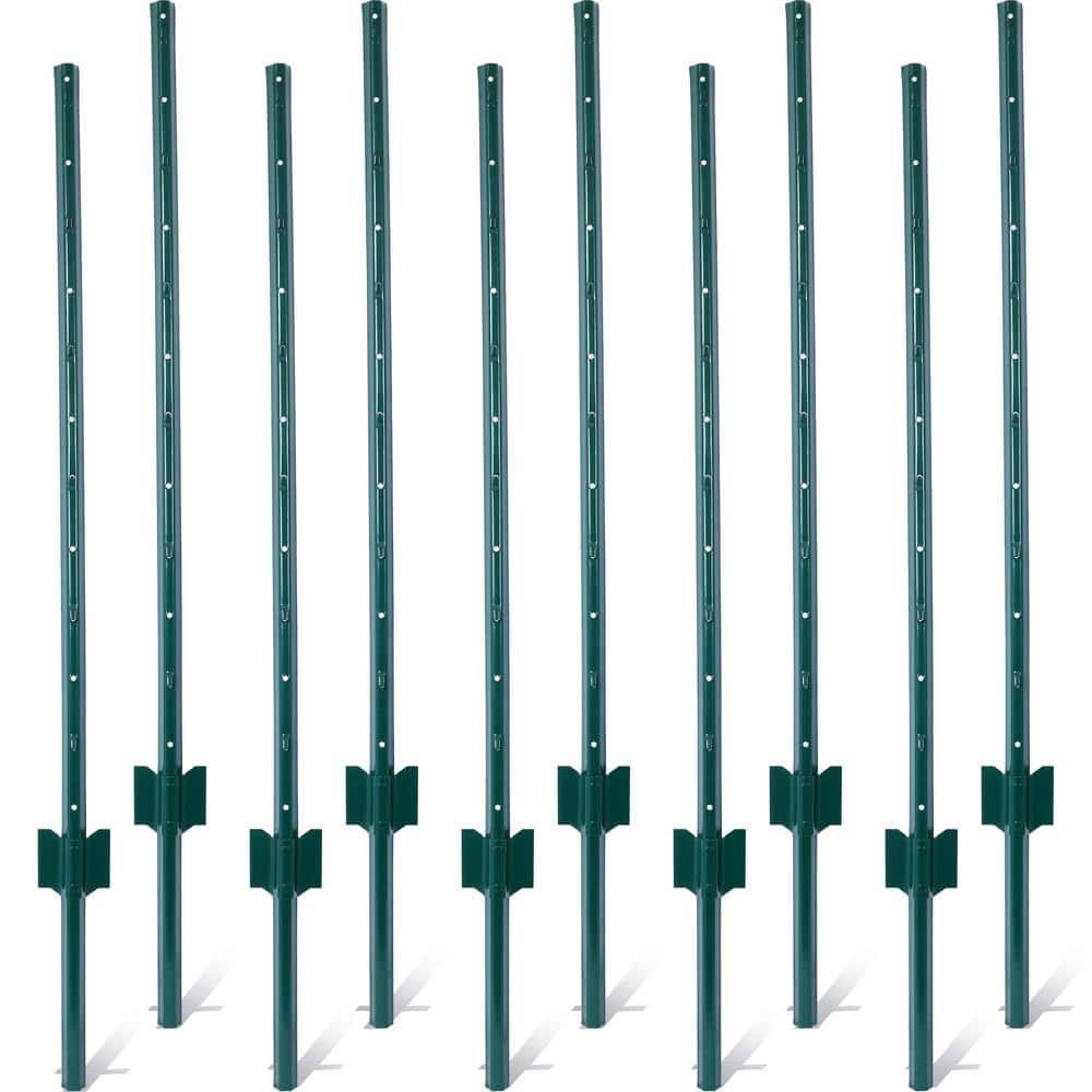Fence Posts 4Feet - 10Pack, Heavy Duty Metal Fence Post with U-Channel, Steel Fence U-Post for Holding Garden Wire Fence, Corner Anchor Posts etc.