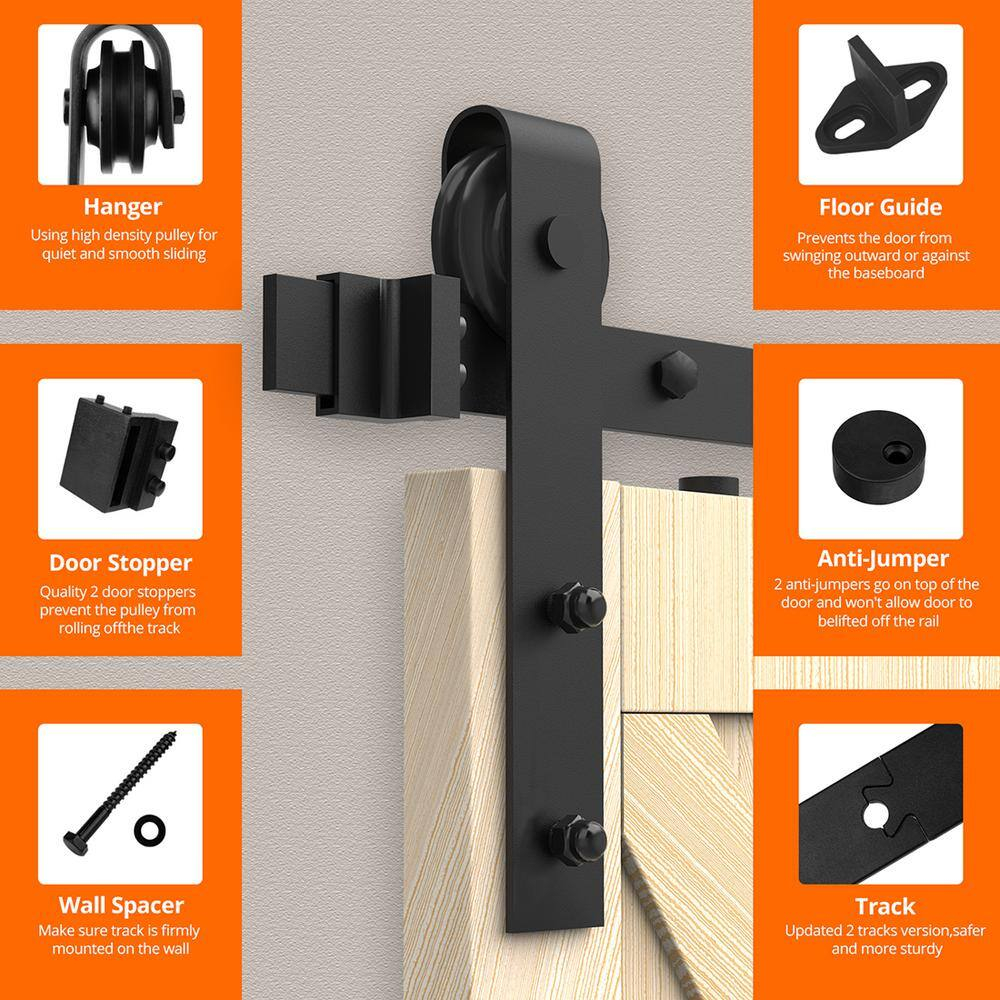 108-Inch Matte Black Sliding Barn Door Hardware Kit