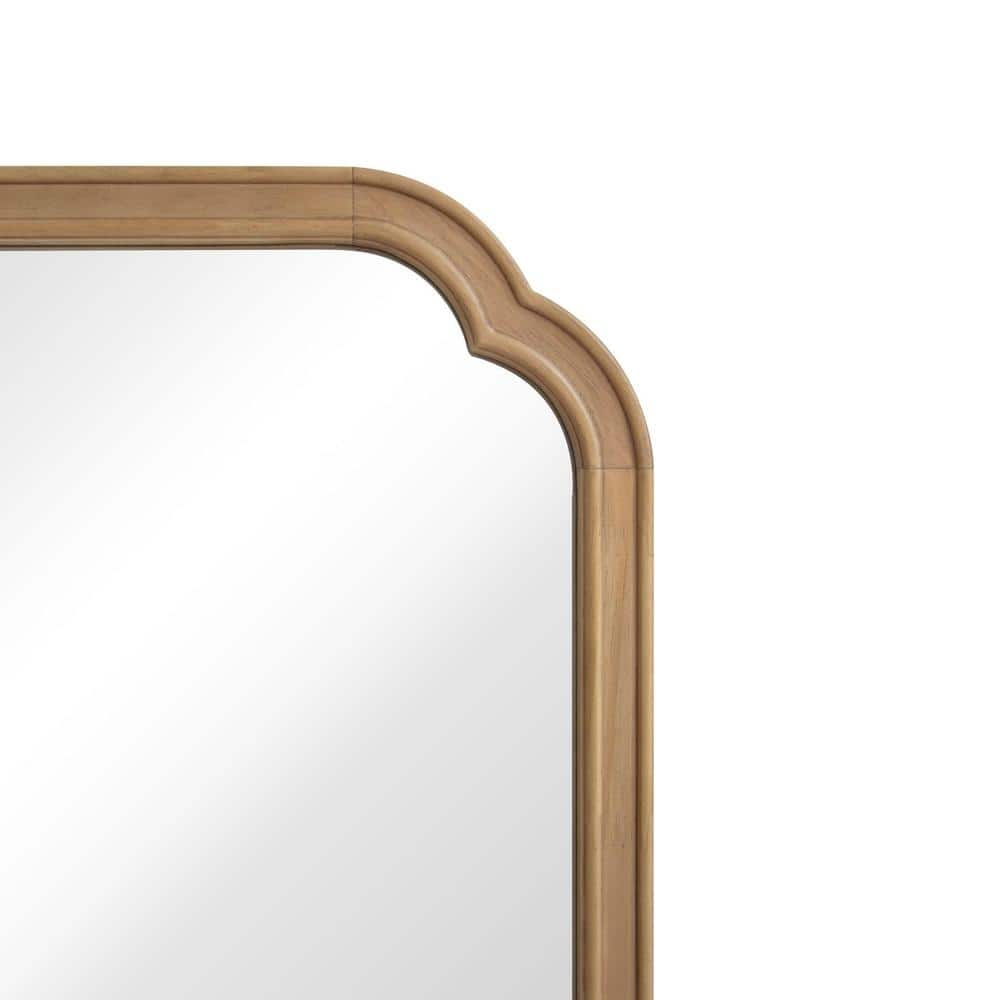 Magnifique Rounded Corner Arch Wall Mirror with Wood Frame for Bathroom 24" x 36", Natural Wood Color
