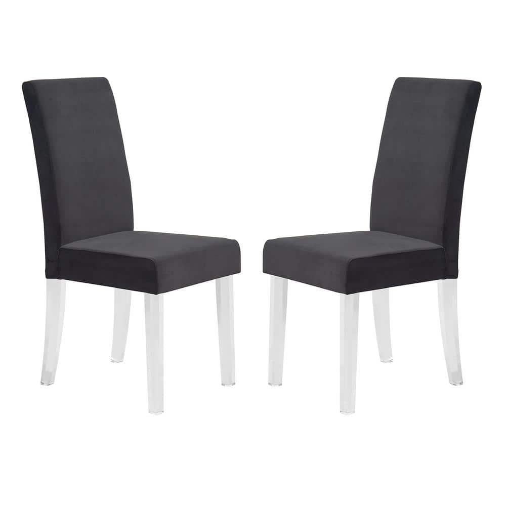 Dalia Modern and Contemporary Dining Chair in Velvet with Acrylic Legs (Set of 2)