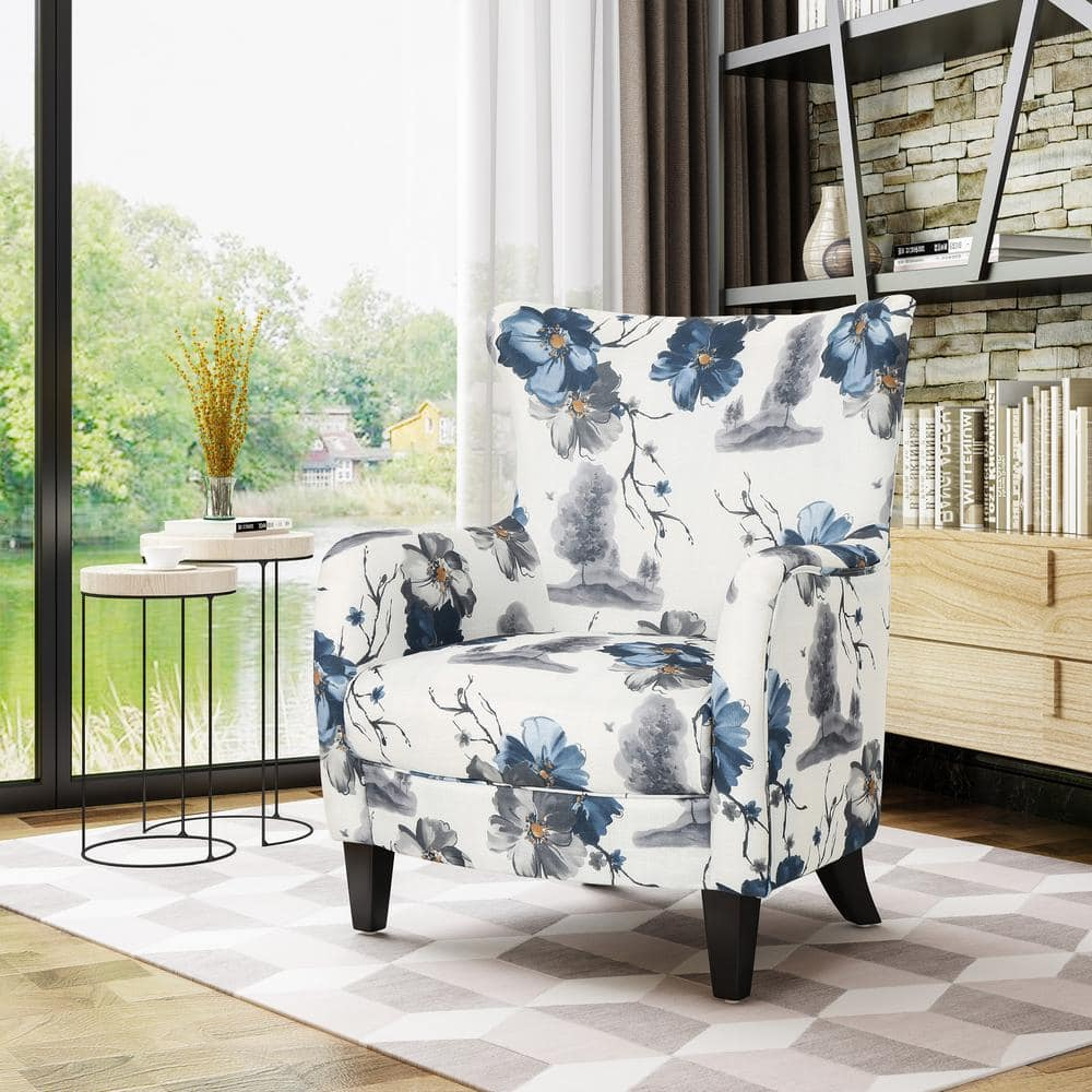 Arabella Dark Brown Floral Velvet Wood Club Accent Chair