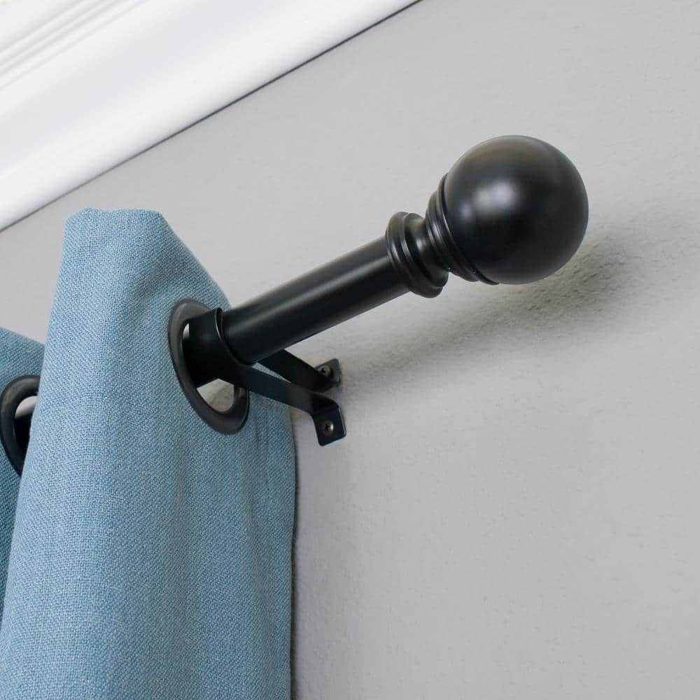 Decopolitan 1" Diameter Ball Telescoping Drapery Rod Set 18-36" Black