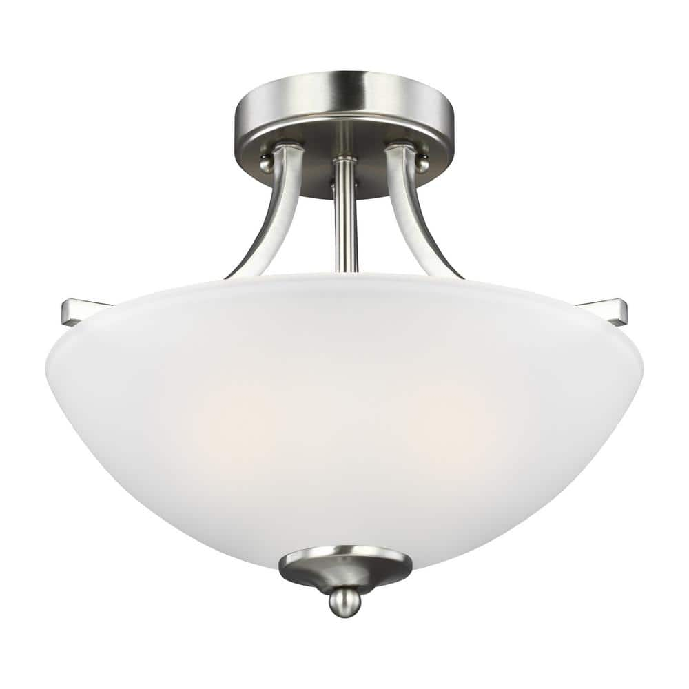 Generation Lighting Geary 2 -Light Brushed Nickel Transitional Etched glass Bowl Small Hanging Convertible pendant/Semi-flush