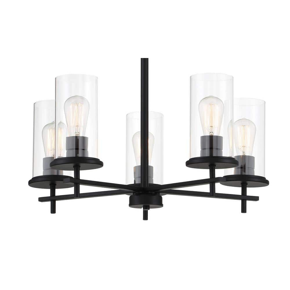 Coal Black 5-Light Chandelier with Clear Glass Shades