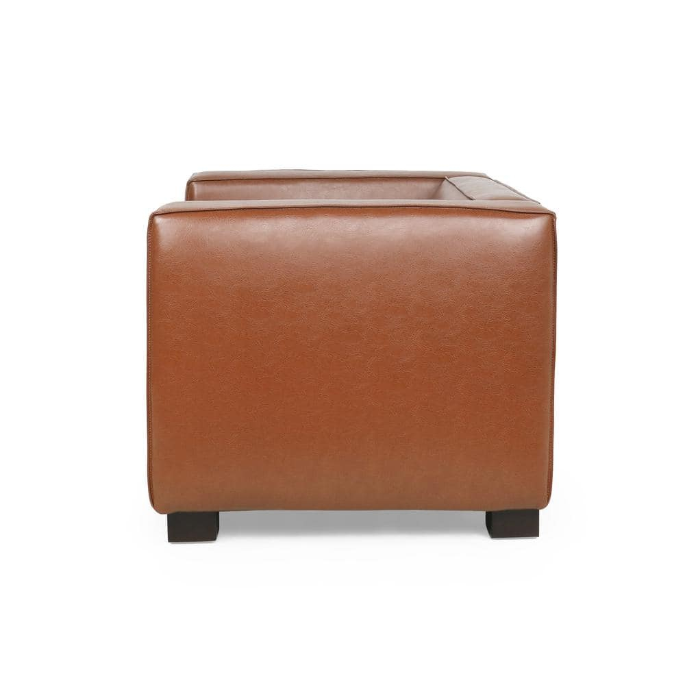 Noble House Denison Faux Leather Club Chair, Cognac Brown and Dark Walnut