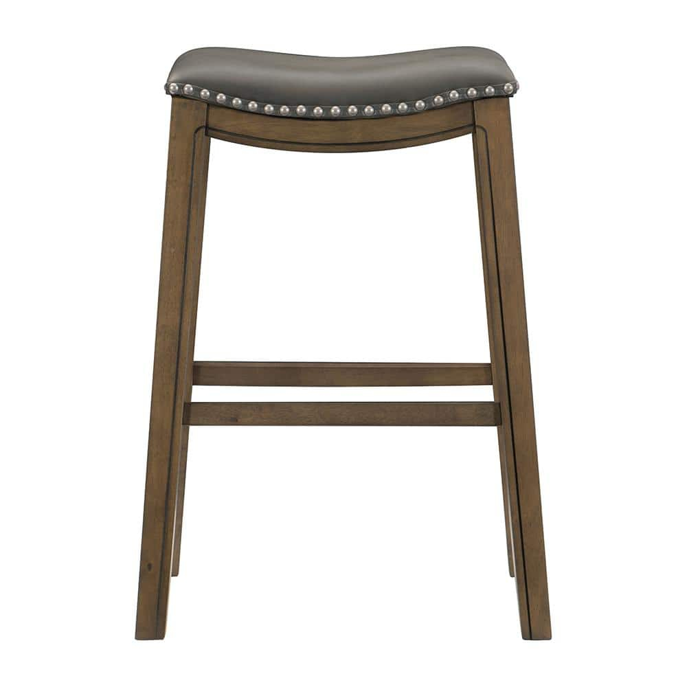Homelegance 29" Pub Height Wooden Bar Stool Saddle Seat Barstool, Gray Brown