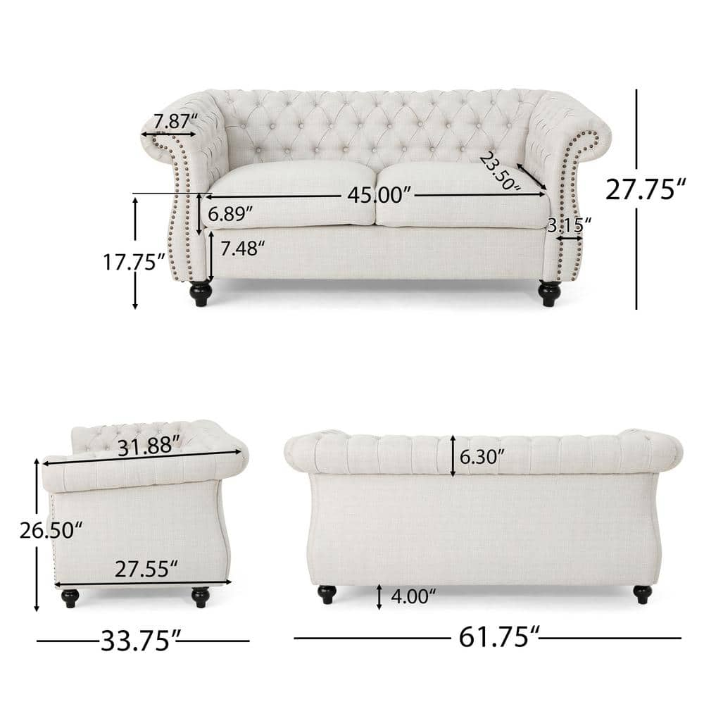 Noble House Ember Interiors Aaniya Fabric Chesterfield Loveseat Sofa, Beige