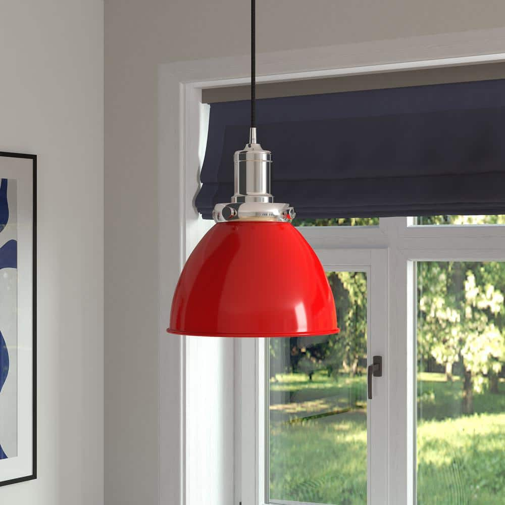 Henn&Hart 12" Poppy Red/Polished Nickel Metal Pendant