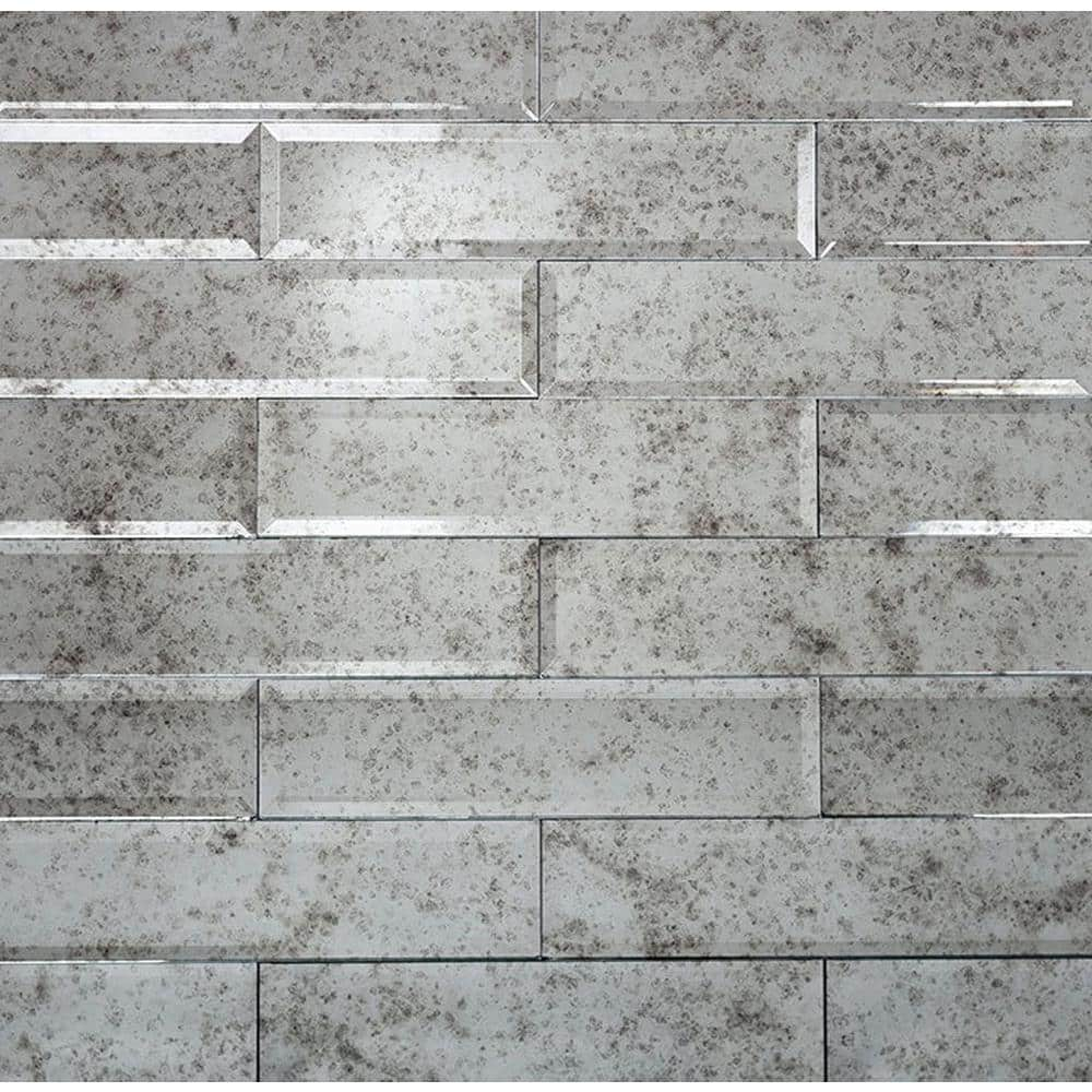 20 pack Silver 3 in. x 12 in. Beveled Polished Glass Subway Tile (5.00 sq. ft./Case)