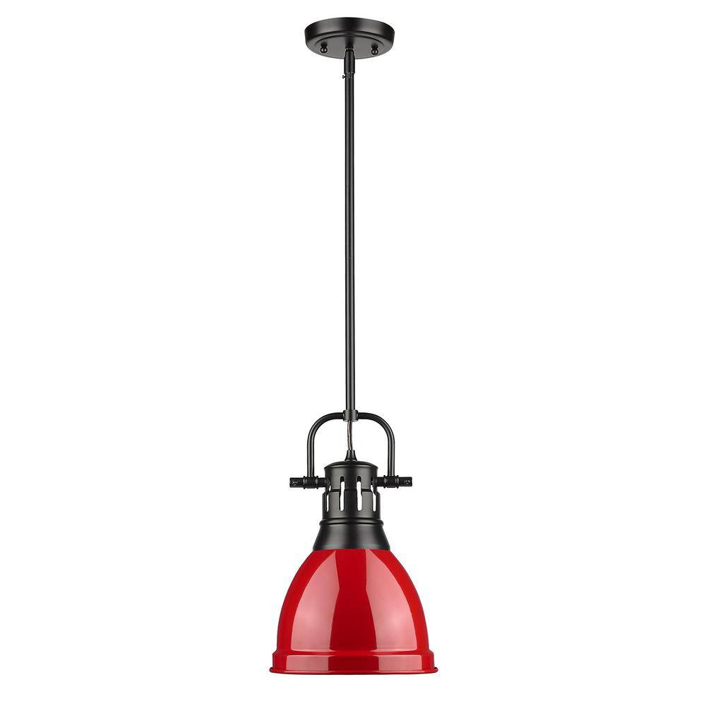 Duncan Small Pendant with Rod in Black with a Red Shade