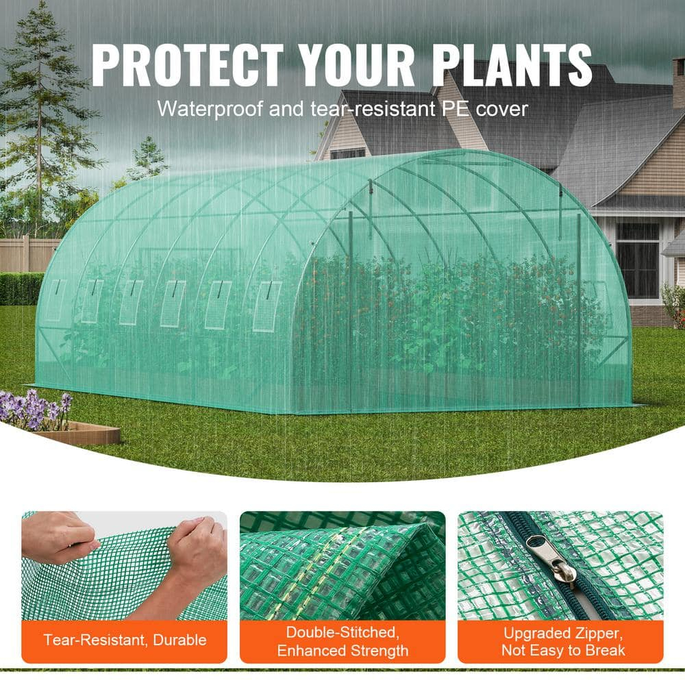Large Green Walk-In Tunnel Greenhouse with Galvanized Steel Frame