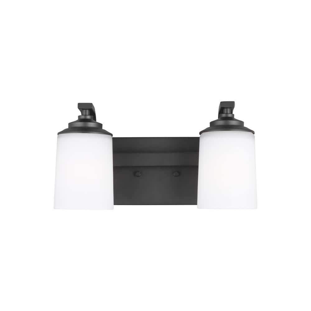 Midnight Black 2-Light Vanity Wall Sconce with Etched White Glass