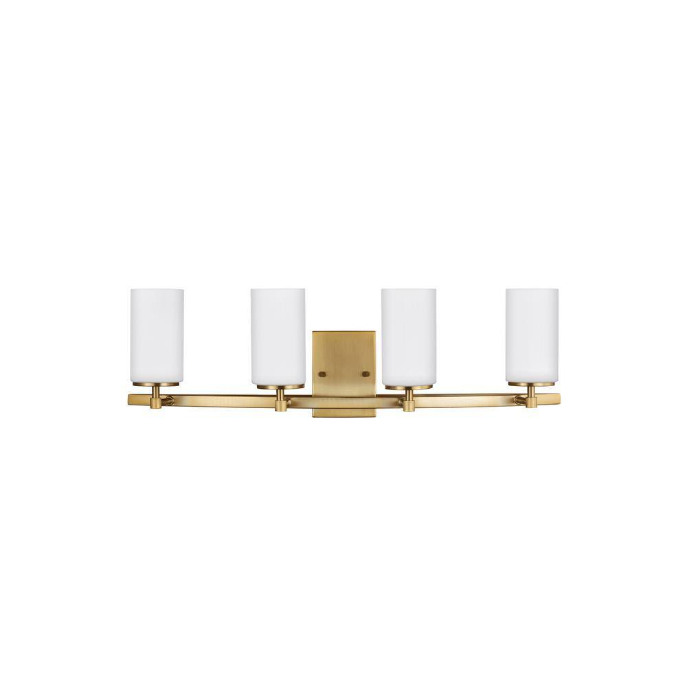 Alturas Satin Brass 4-Light Vanity with Etched White Glass