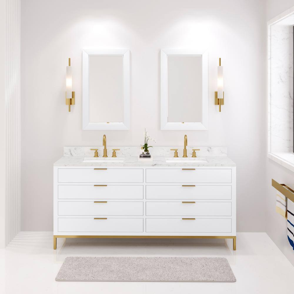 Pure White 72'' Double Sink Vanity with Carrara Marble Top