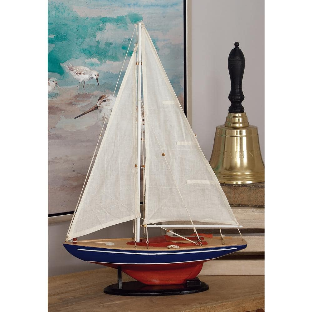 DecMode Coastal Dark Brown Wood Sail Boat Sculpture, 17"W x 26"H