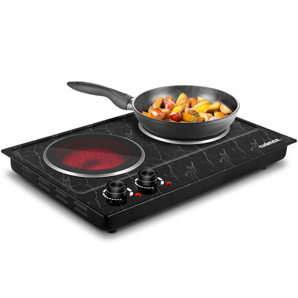 Portable 2-Burner 7.4 in. Black Electric Stove 1800-Watt Hot Plate with Anti-Scald Handles