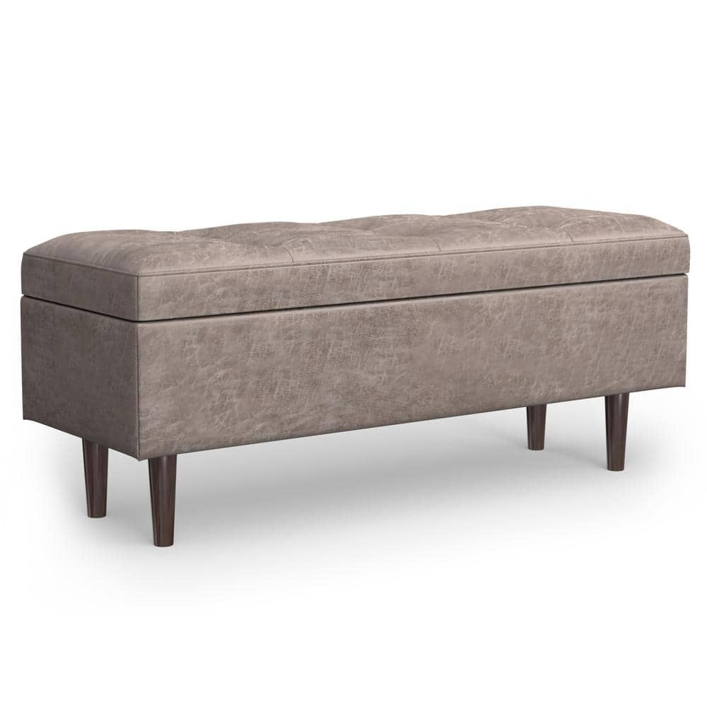 Simpli Home Shay 48"W Upholstered Storage Ottoman with Lift Top and Tufted Detailing